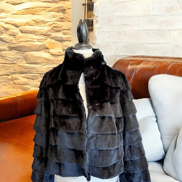 Vintage Blue Duck black rabbit fur ruffle coat Size women’s L - Picture 7 of 12